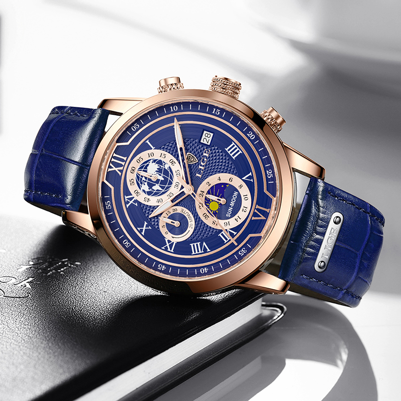 Montre chronographe à bracelet en cuir de première qualité