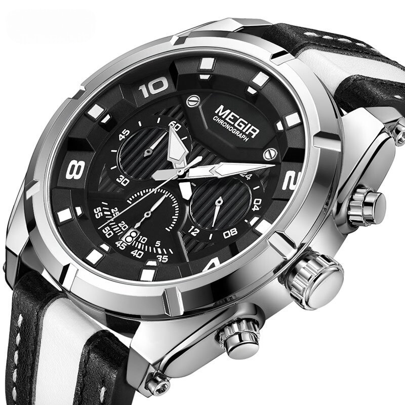 Montre chronographe militaire de luxe en cuir