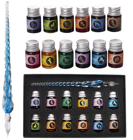 Pinceau en verre cristal avec encre poudre pailletée Set unique