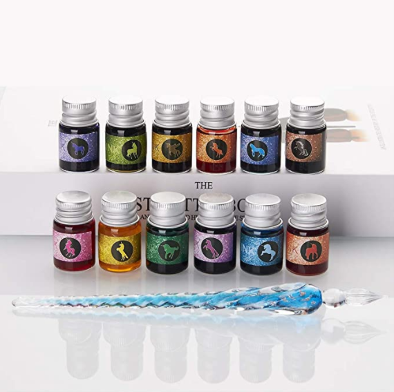 Pinceau en verre cristal avec encre poudre pailletée Set unique