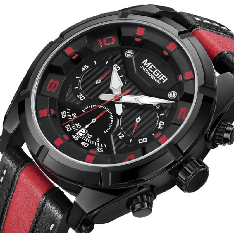 Montre chronographe militaire de luxe en cuir