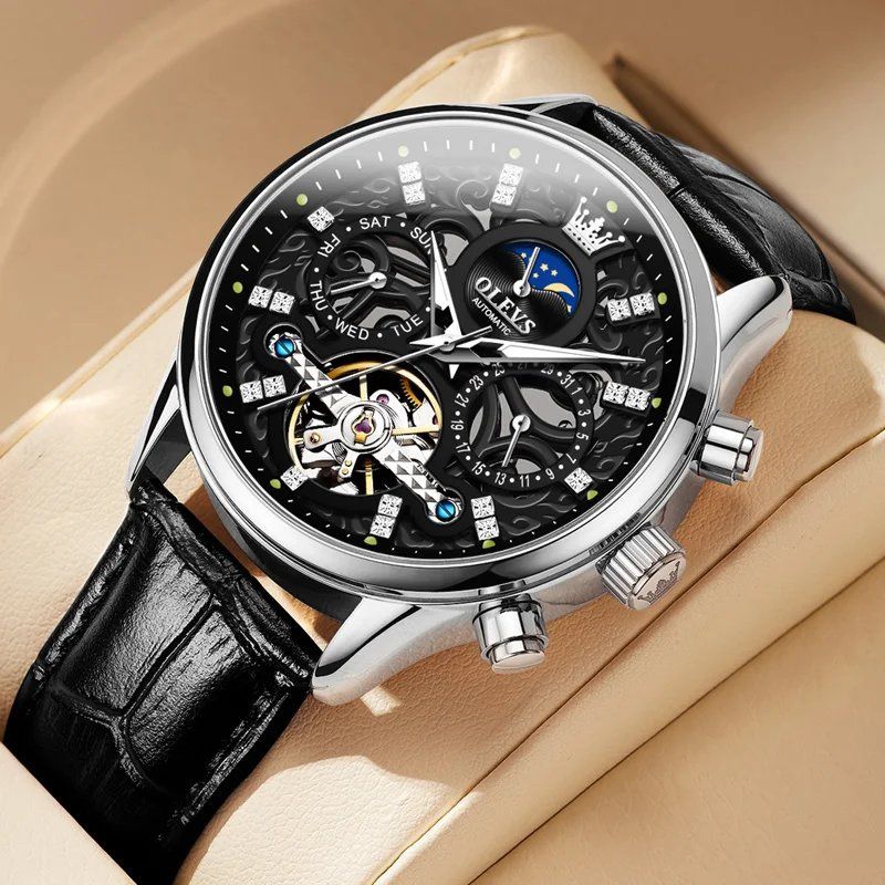 Montre mécanique automatique avec bracelet en cuir