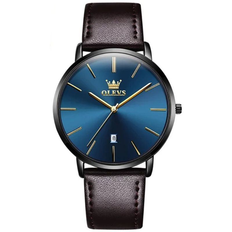 Montre de voiture avec date, étanche, à bracelet en cuir