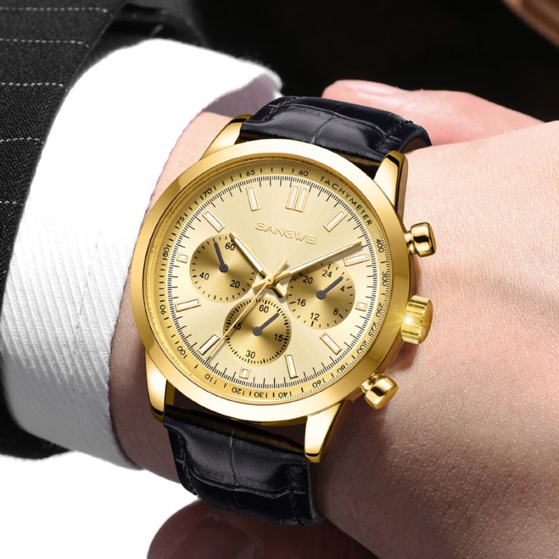 Montre à quartz en cuir pour hommes d'affaires, sportifs et décontractés