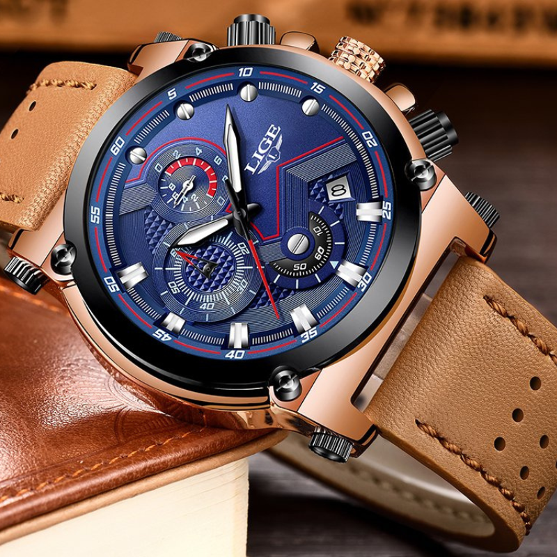 Montre de sport classique en cuir brun