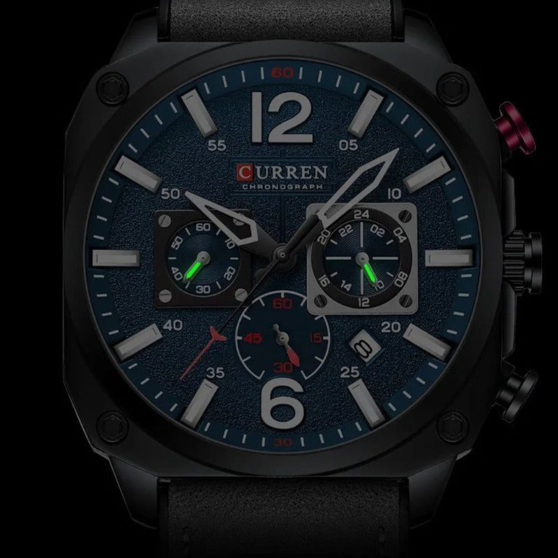 Montre-bracelet d'affaires en cuir, à quartz et étanche