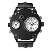 Montre à quartz à double fuseau horaire en cuir noir