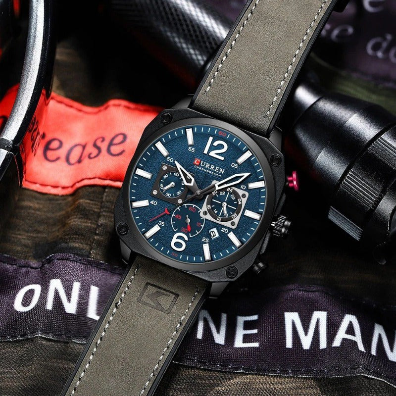 Montre-bracelet d'affaires en cuir, à quartz et étanche