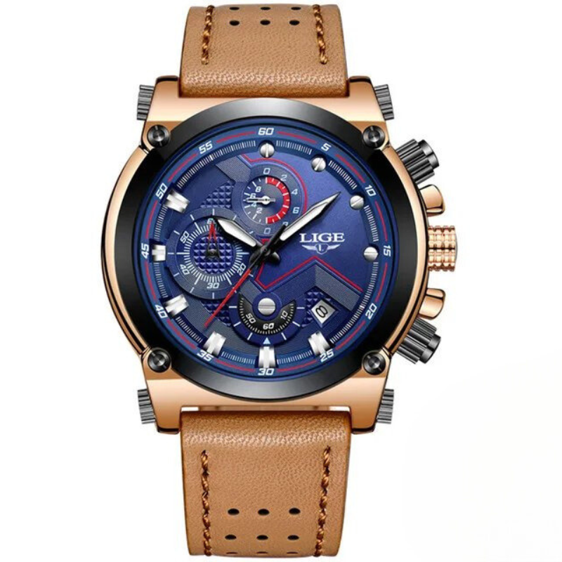 Montre de sport classique en cuir brun