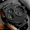 Montre à quartz à double fuseau horaire en cuir noir