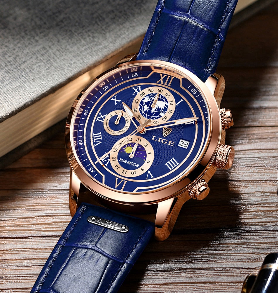 Montre chronographe à bracelet en cuir de première qualité