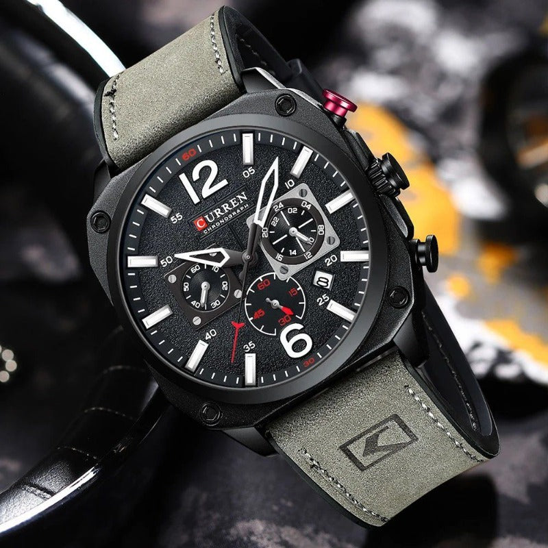 Montre-bracelet d'affaires en cuir, à quartz et étanche