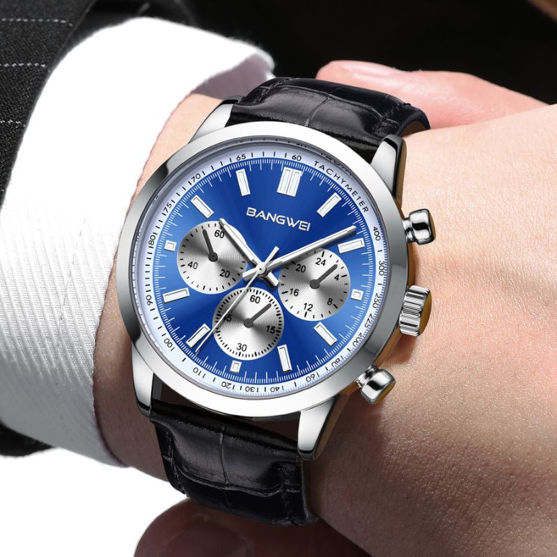 Montre à quartz en cuir pour hommes d'affaires, sportifs et décontractés
