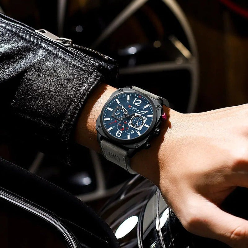 Montre-bracelet d'affaires en cuir, à quartz et étanche
