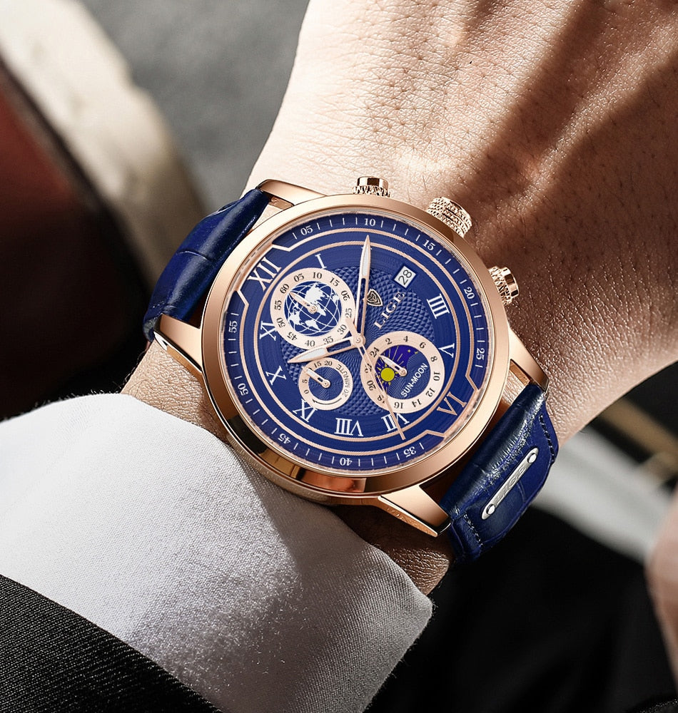 Montre chronographe à bracelet en cuir de première qualité