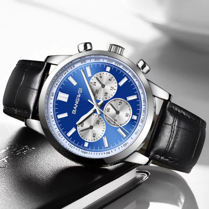 Montre à quartz en cuir pour hommes d'affaires, sportifs et décontractés