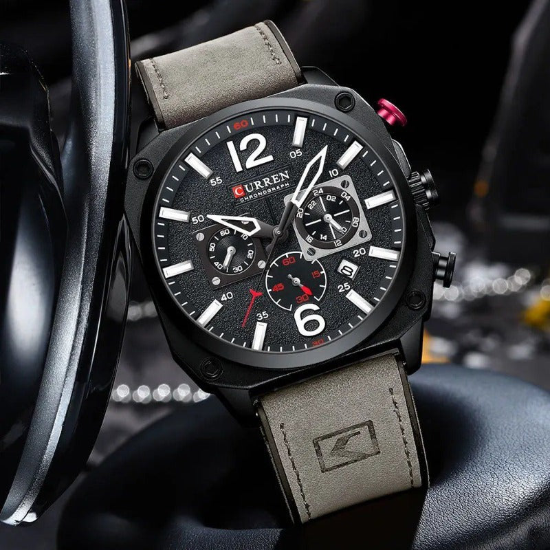 Montre-bracelet d'affaires en cuir, à quartz et étanche