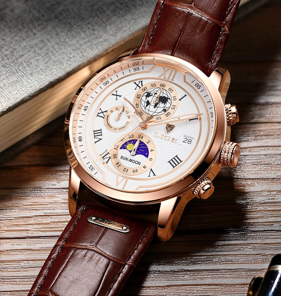 Montre chronographe à bracelet en cuir de première qualité
