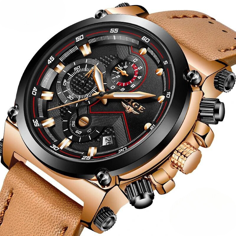 Montre de sport classique en cuir brun