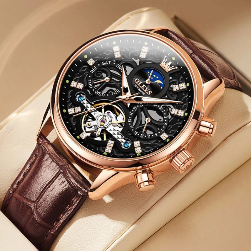 Montre mécanique automatique avec bracelet en cuir