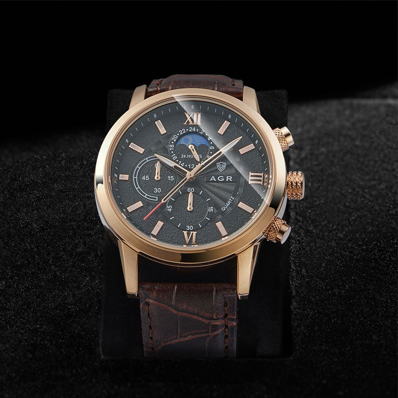 Montre à quartz en cuir de luxe
