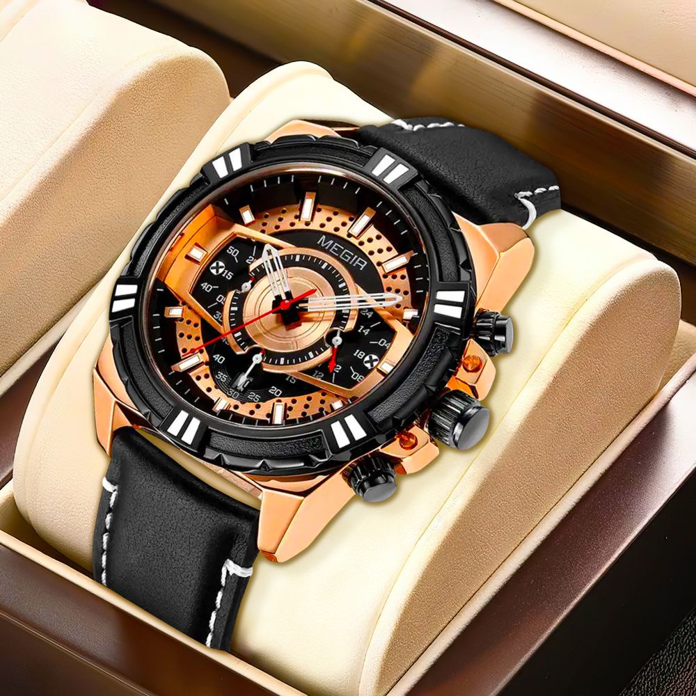 Montre de luxe à quartz, chronographe, militaire et sportive en cuir