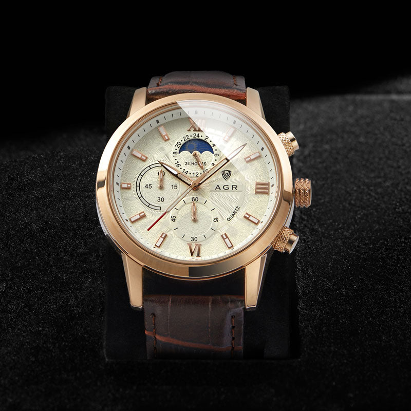 Montre à quartz en cuir de luxe