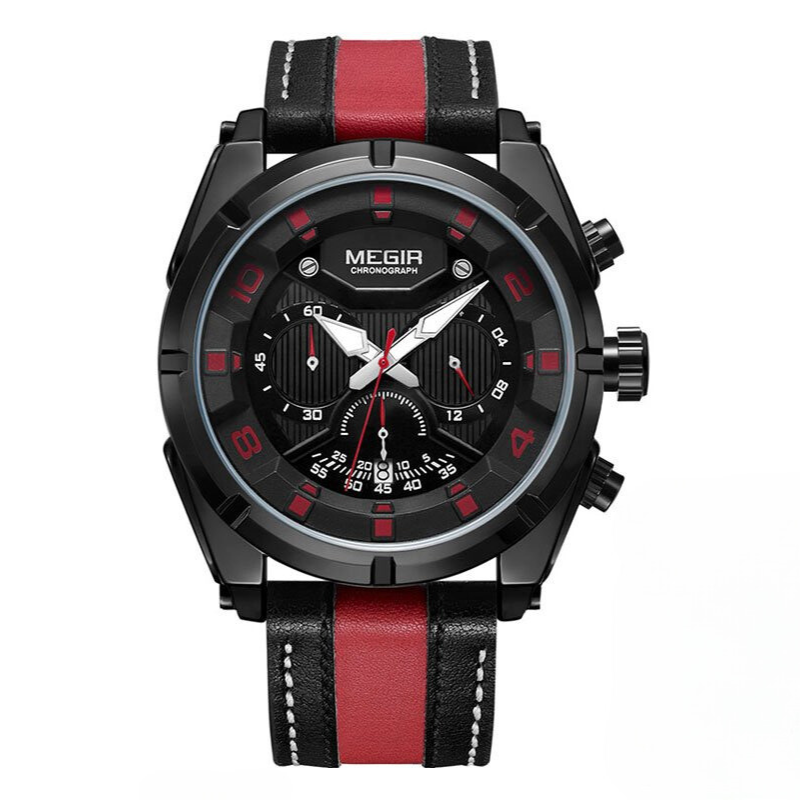Montre chronographe militaire de luxe en cuir