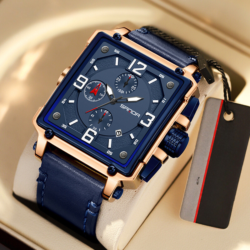 Montre tactique à quartz en cuir pour hommes