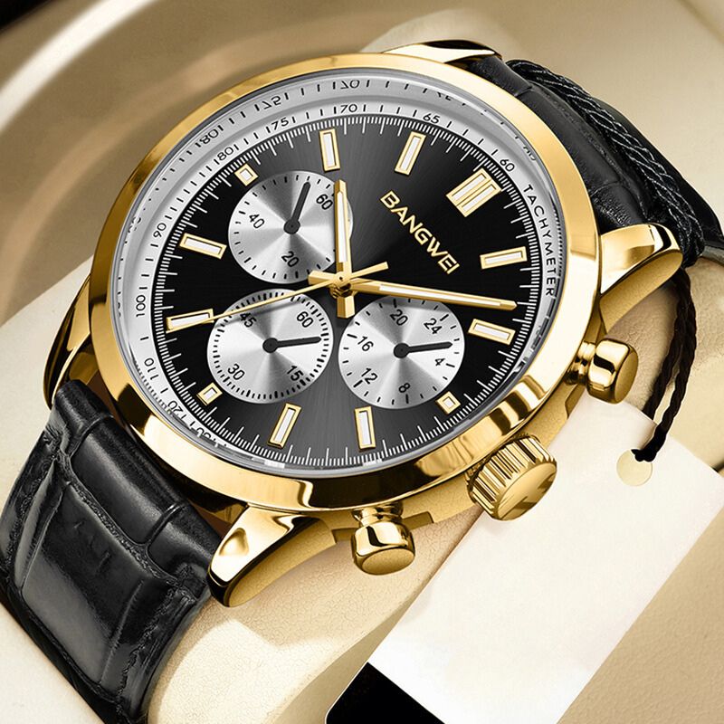 Montre à quartz en cuir pour hommes d'affaires, sportifs et décontractés