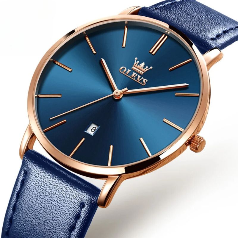 Montre de voiture avec date, étanche, à bracelet en cuir