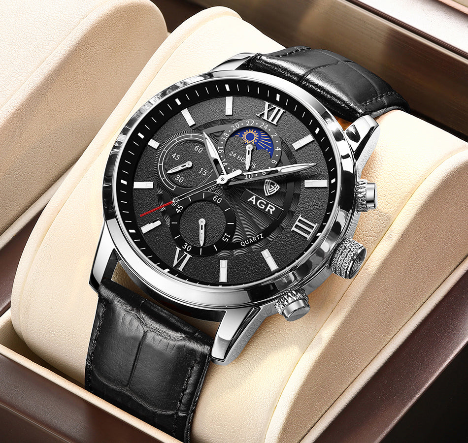 Montre à quartz en cuir de luxe