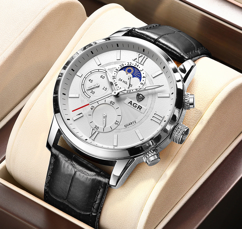 Montre à quartz en cuir de luxe