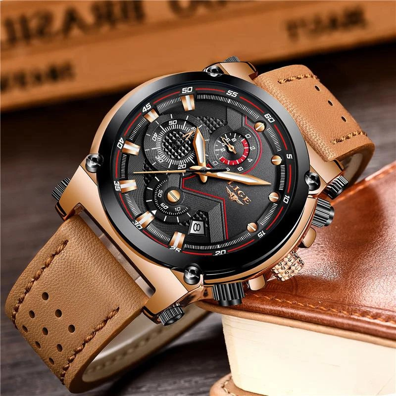 Montre de sport classique en cuir brun