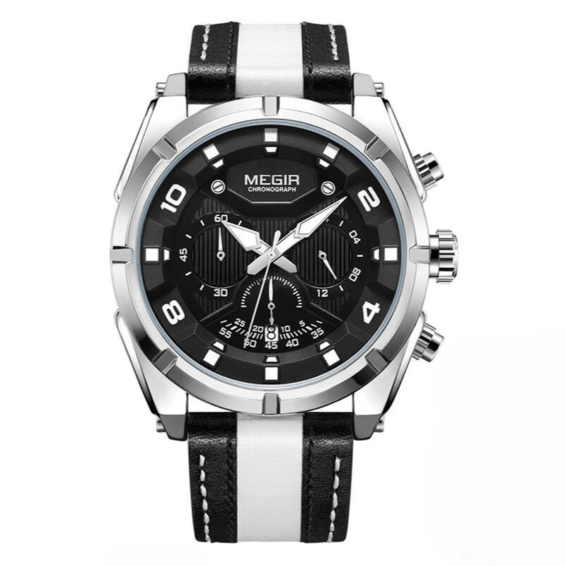 Montre chronographe militaire de luxe en cuir