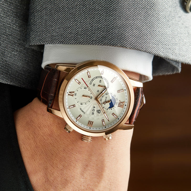 Montre à quartz en cuir de luxe