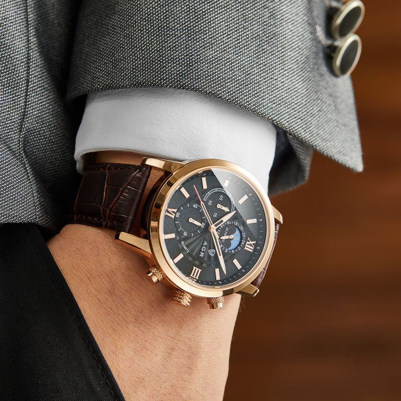 Montre à quartz en cuir de luxe
