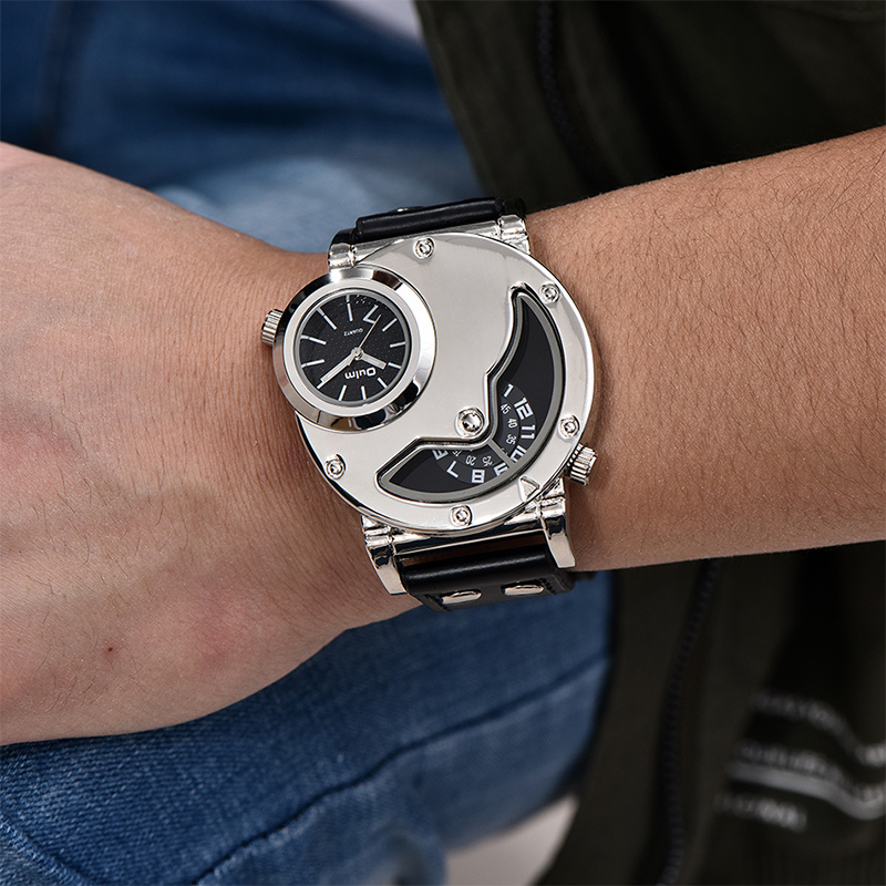 Montre à bracelet en cuir Multi-Time Zone