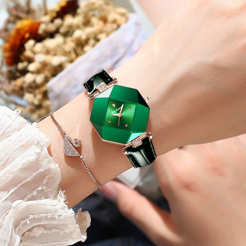 Montre de luxe à quartz et diamant vert
