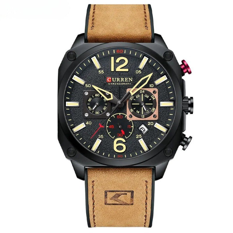 Montre-bracelet d'affaires en cuir, à quartz et étanche