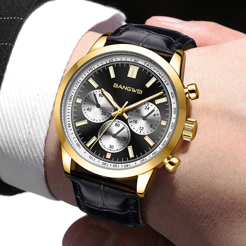 Montre à quartz en cuir pour hommes d'affaires, sportifs et décontractés