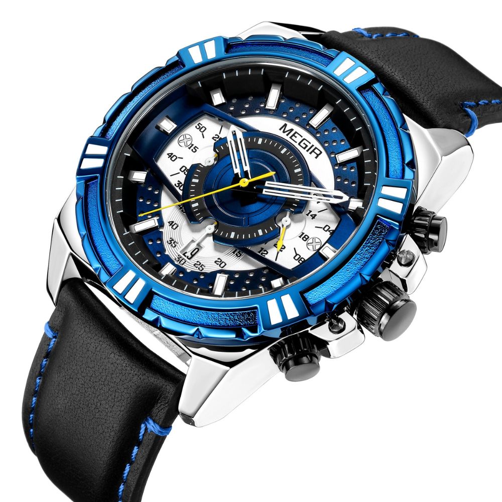 Montre de luxe à quartz, chronographe, militaire et sportive en cuir