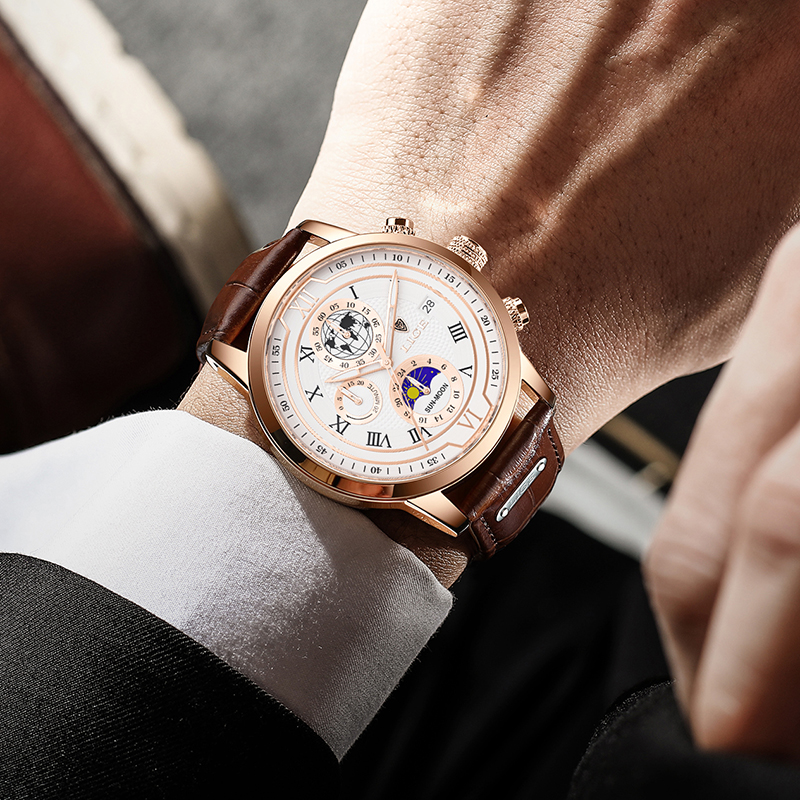 Montre chronographe à bracelet en cuir de première qualité