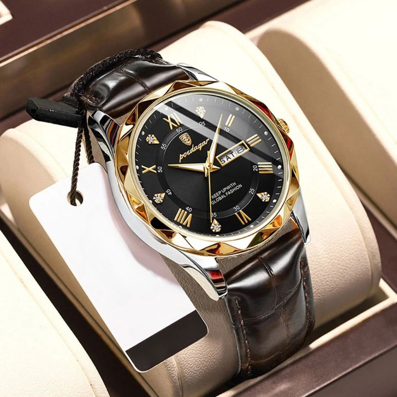 Montre à quartz avec bracelet en cuir