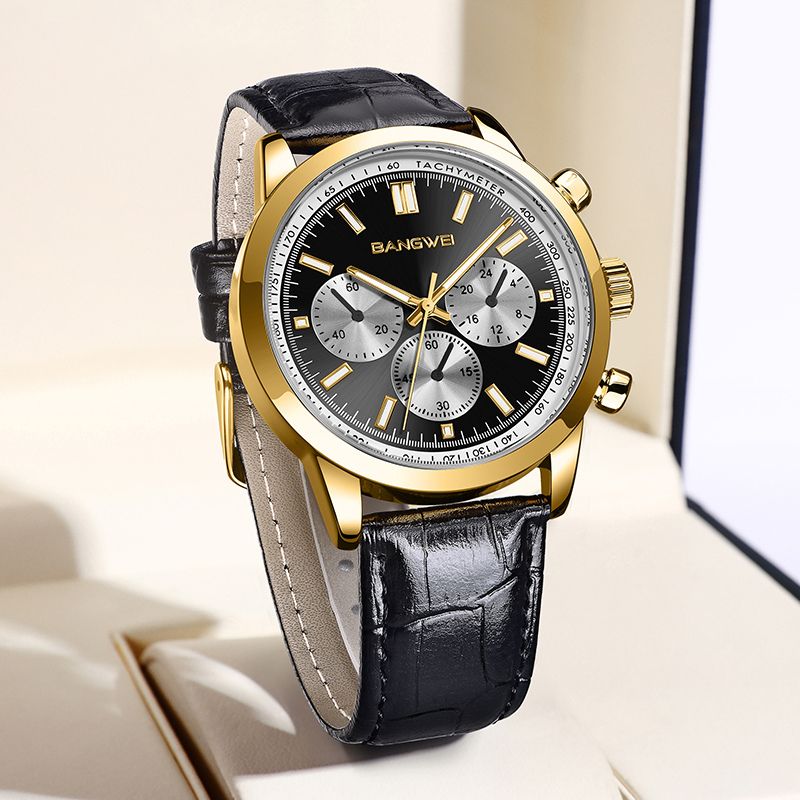 Montre à quartz en cuir pour hommes d'affaires, sportifs et décontractés