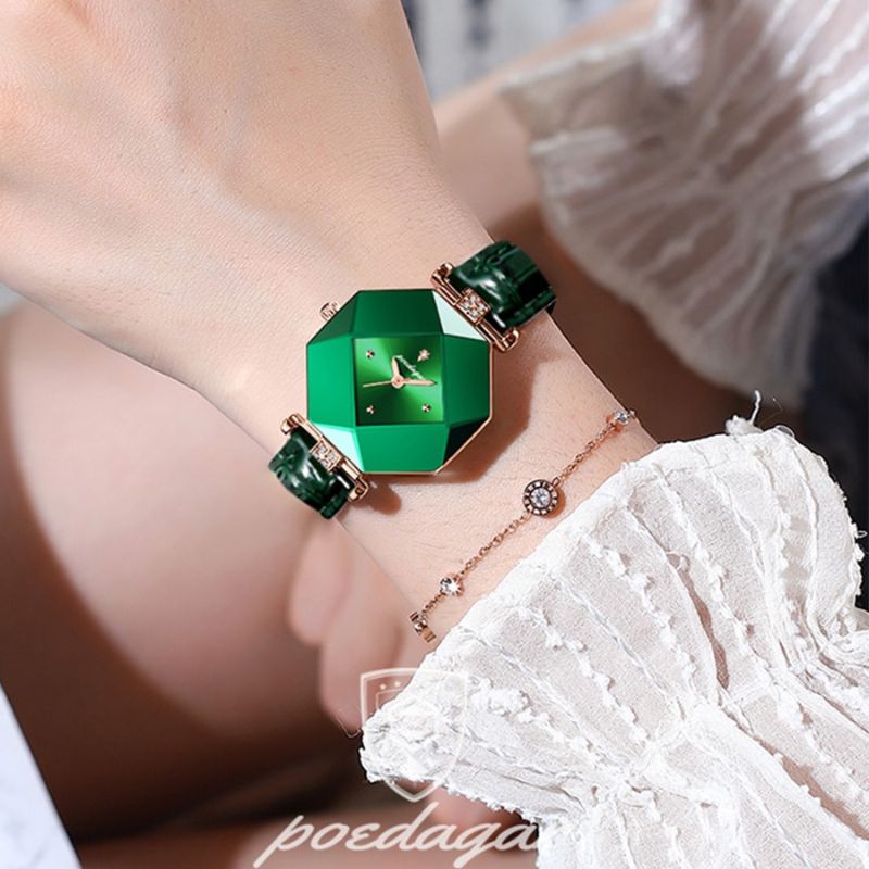 Montre de luxe à quartz et diamant vert
