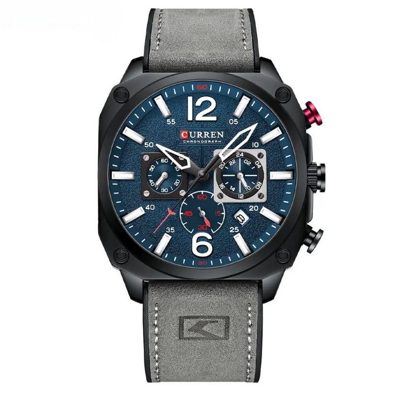 Montre-bracelet d'affaires en cuir, à quartz et étanche