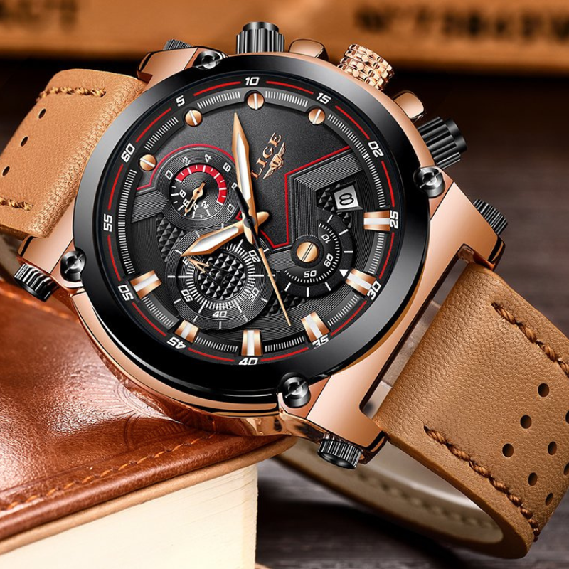 Montre de sport classique en cuir brun