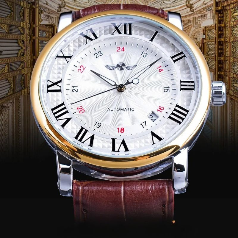 Montre mécanique entièrement automatique en cuir de luxe