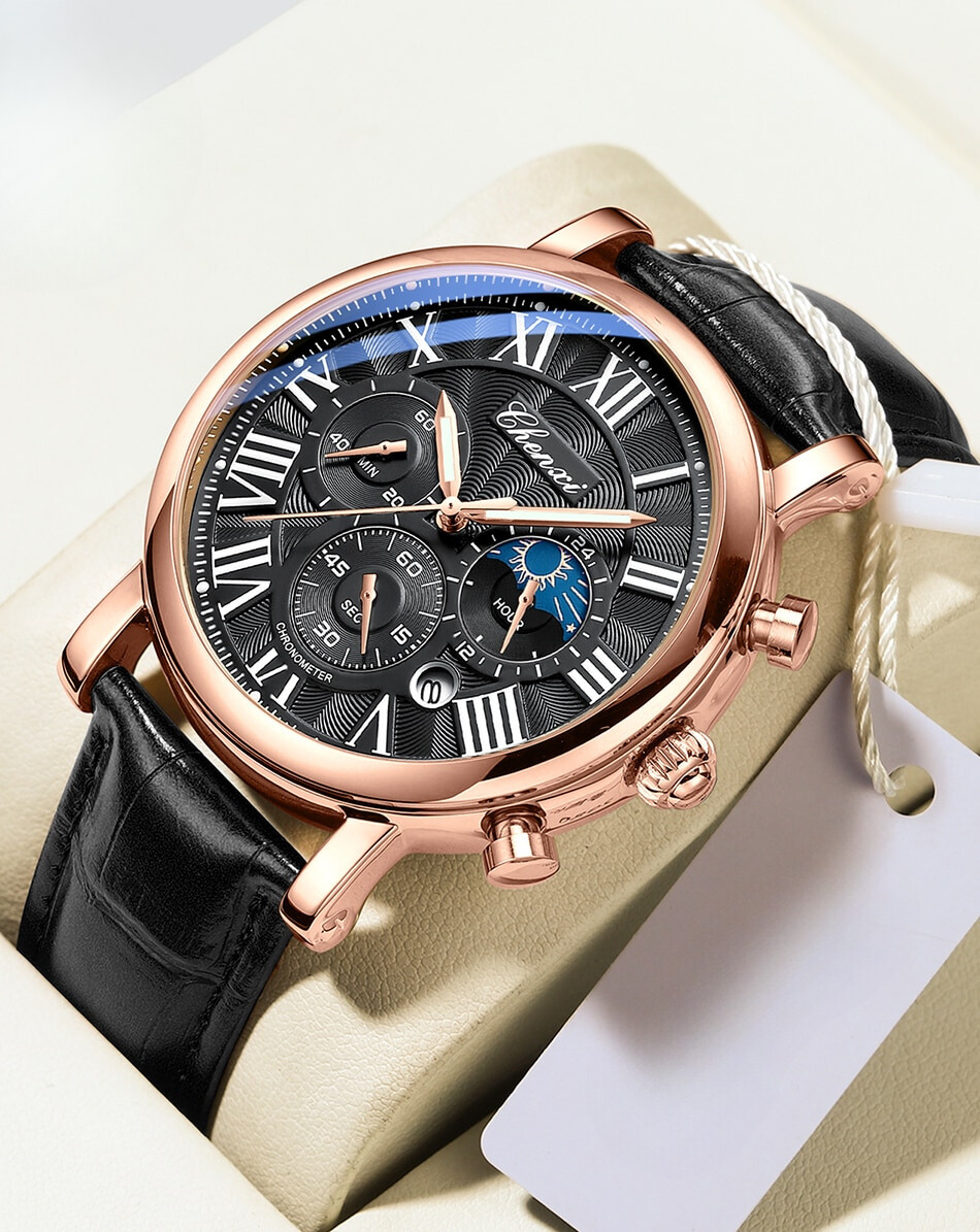 Montre à quartz avec bracelet en cuir de luxe